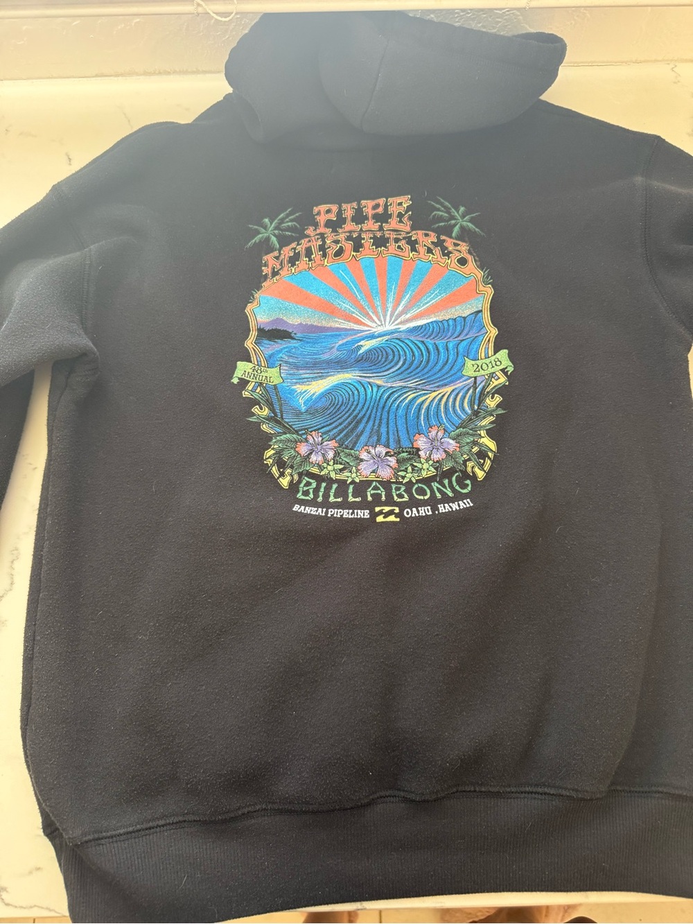 Billabong Black Crewneck Sweater with Multicolor Surf Graphic